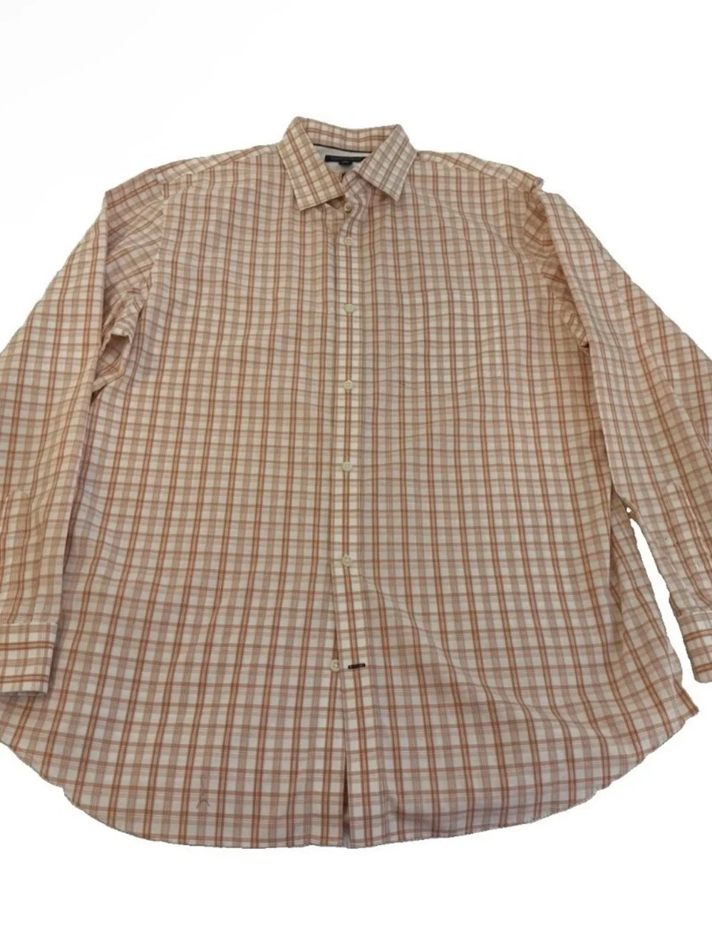 Banana Republic Non-Iron Classic Fit Plaid Orange/White Dress Shirt XL 17.5